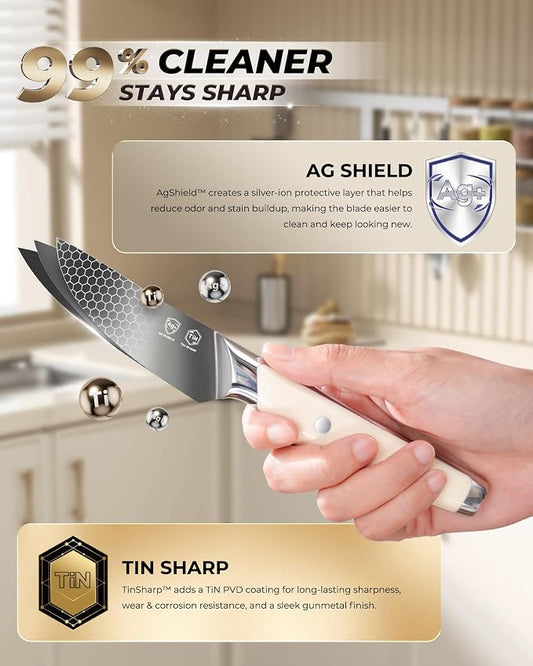 OOU 3.5'' Paring Knife, German 1.4116 Stainless Steel Kitchen Knife, Gunmetal Blade with AgShield & TinSharp Finish, Balanced ABS Handle, Sharp Utility Knife for Peeling, Trimming, Fruits