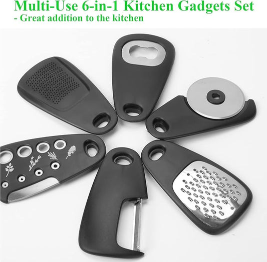 2 Pack Kitchen Gadgets Set 12 Pieces, Space Saving Cooking Tools Kitchen Accessories-Garlic Grinder, Cheese Grater, Vegetable Peeler, Pizza Cutter, Herb Stripper, Bottle Opener, Gadgets Gift Set