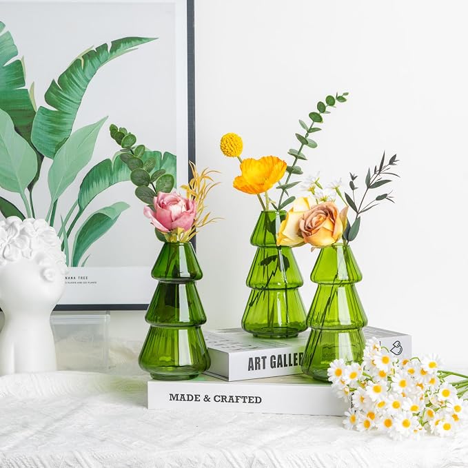 XXXFLOWER 3Pcs Tree-Shaped Glass Planter Christmas Tree Decorations for Tabletop Hydroponics Home Office Garden Green Propagation Station Vase for Flowers Gifts for Plant Lovers(Plant NOT Included)