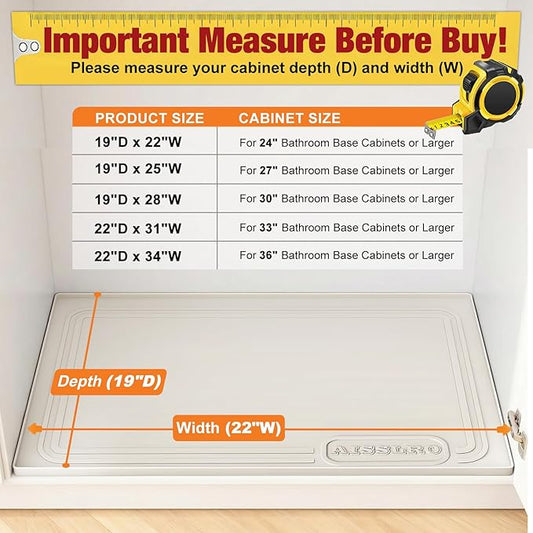 Aisslro Under Sink Mat 22" X 19", Waterproof Silicone Cabinet Organizer Protector with Raised Edge, Kitchen & Bathroom Leak Tray, Shelf Liner & Pet Feeding Mat for Dog Cat Food Mats, Beige