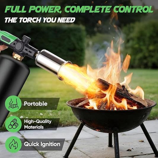 KOACKL Propane Torch Head, Kitchen Blow Torch Gun, Campfire Charcoal Starter, Grill Torch with Igniter, Adjustable Flame for Cooking, Soldering(Propane Tank Not Included)