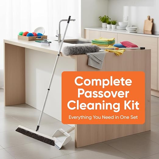Superio Passover & Spring Cleaning Bundle – Broom, Dustpan, Towels, Sponges, Brushes, Duster, Eraser & Scouring Pads Multi-Purpose Home & Kitchen Set