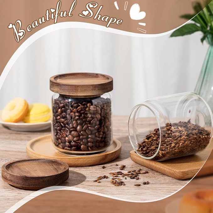 Irenare 24 Pack Glass Containers Canister Set, 17 oz Food Storage Spice Jars with Airtight Lids, Clear Kitchen Containers for Coffee Sugar Tea Beans Nuts Candy Pantry Organization (Wood)