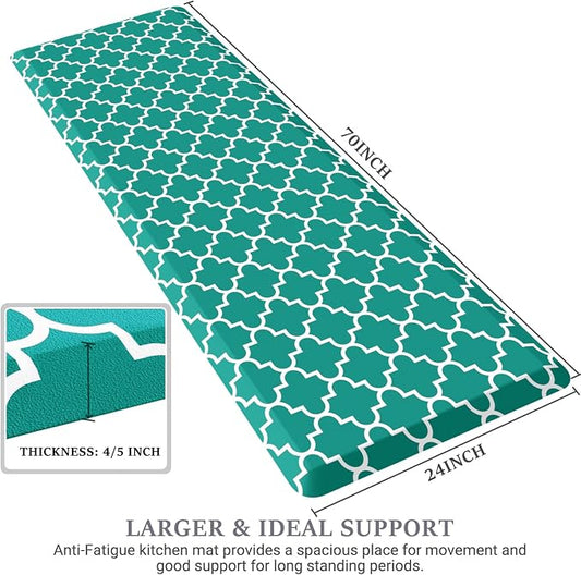 WISELIFE Anti Fatigue Floor Mat - 4/5 Inch Thick Kitchen Mat Non Slip Waterproof Heavy Duty Ergonomic Comfort Mat Durable for Home, Office, Sink, Laundry,(24" x 70", Green)