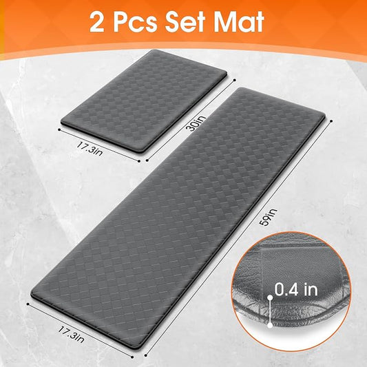TranquilRelax Kitchen Mats, 2PCS Kitchen Rugs, Cushioned Anti Fatigue Kitchen Mats for Floor, Non-Slip Standing Desk Mat, Waterproof Kitchen Rug Set for Kitchen Floor Office,17.3"×30"+17.3"×59" Grey