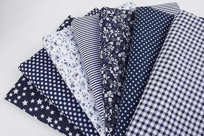 7Pcs 20" x 20" Cotton Fabric DIY Making Supplies Quilting Patchwork Fabric Fat Quarter Bundles DIY for Quilting Cotton Patchwork Cushions (Navy Blue, 20" x 20")