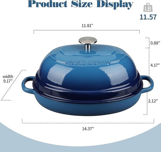 EDGING CASTING Enameled Oval Cast Iron Dutch Oven Pot with Lid, Bread Dutch Oven for Sourdough Bread Baking, Dutch Oven Bread, Bread Oven, 6QT, Lake Blue