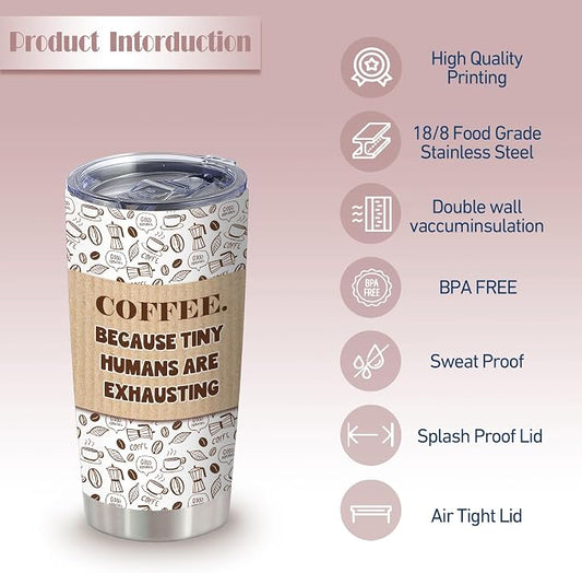 ATHAND Funny Coffee Tumbler,Coffee Because Tiny Humans Are Exhaustings,20 Oz Insulated Stainless Steel Tumbler with Lid,Sarcastic Mugs,Novelty Gifts for Parents,Women,Men,1 Pcs