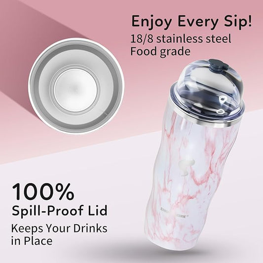 20Oz Insulated Tumbler With Straw And Lid,Stainless Steel Straws for Tumbler,Double Wall Vacuum Travel Mug,Spill Proof Tumble, Travel Cup for Iced Coffee, Jelly Pink