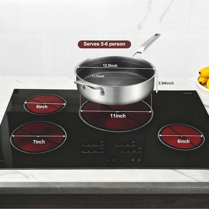 Yeksum 7 Quarts Saute Pan with Lids, Nonstick 12 Inch Deep Frying Pan, Tri-Ply Large Skillet with Lid with Stay Cool Handle, Dishwasher, Metal Utensil Safe, Suit for All Stove Up to 600℉ Compatible