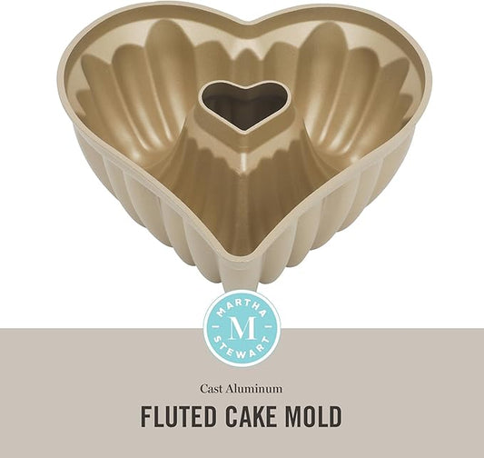 Martha Stewart Dunelle 10.75" HeartโShaped Cake Mold โ Cast Aluminum Nonstick Fluted Cake Pan โ Easy Release, OvenโSafe to 450ยฐF