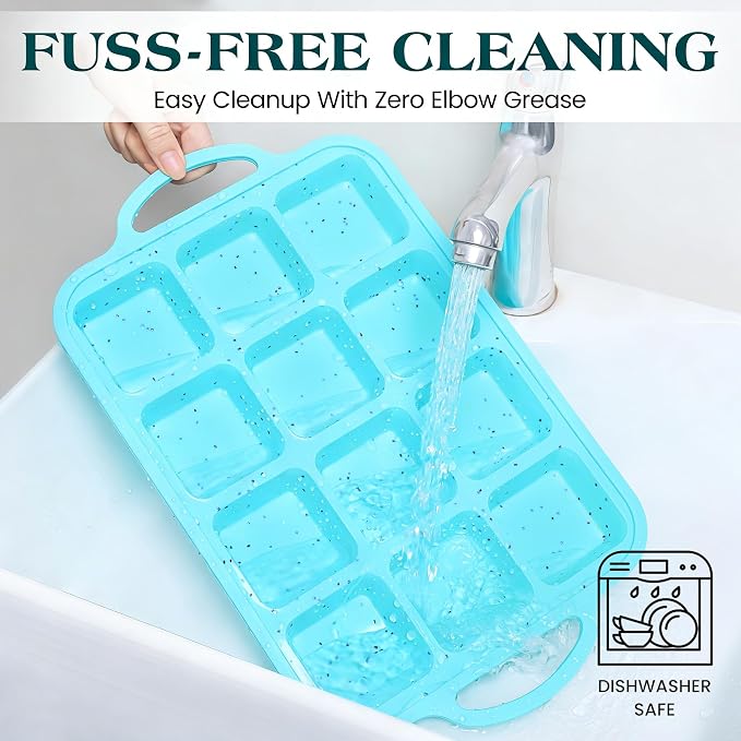 KASHME 2Pcs Silicone Brownie Pans With Dividers, 12-Cavity Non Stick All Edges Mini Brownie Baking Pan With Metal Frame, Square Muffin Pan For Oven, (Aqua、Cream)
