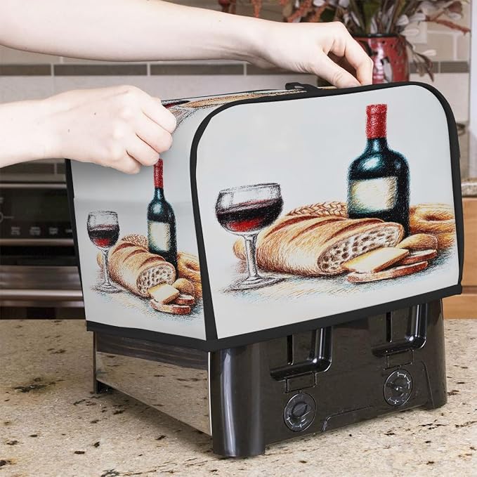 Red Wine Toaster Cover 4 Slice Wide Slot Washable Toaster Covers | Modern Food Dust and Fingerprint Protection Bread Maker Covers for Kitchen Accessories Decor Bakeware Women Gift