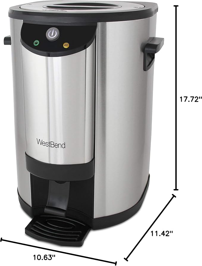 West Bend 57042 Coffee Urn Double Walled Stainless Steel Features Automatic Temperature Control Large Capacity with Fast Brewing and Easy Clean Up NSF Certified, 42-Cup, Silver