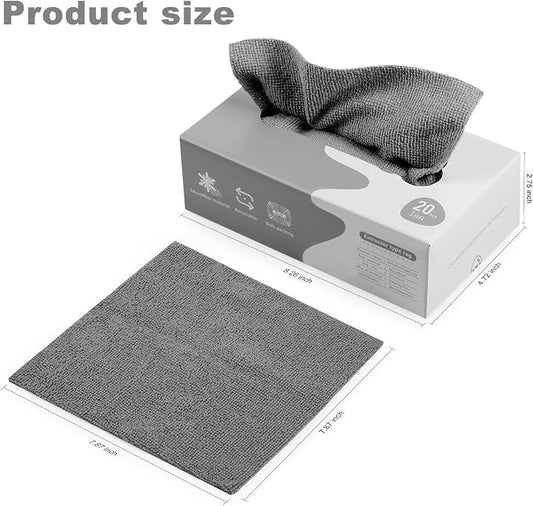 Luiruey Microfiber Cleaning Cloth Rags in A Box (20 Count) -7.9" x 7.9" Reusable Microfiber Towels for Cars - Edgeless Terry Towels,Small Microfiber Towel for Home, Kitchen (Geen)