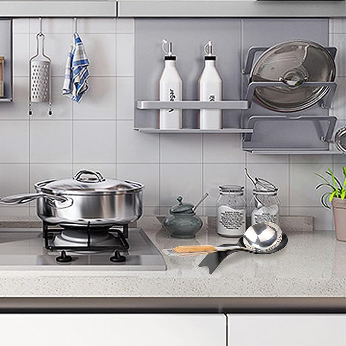 VanlonPro Stainless Steel Spoon Rest, Spatula Ladle Holder, Stainless Steel Utensil Spoon Rest Holder, Brushed Finish, Dishwasher Safe 9.8 x 3.7 Inch (1PC, Fishtail - Black)