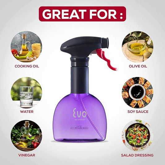 Evo Oil Sprayer Minis, Non-Aerosol for Olive, Cooking Oils, and Vinegars, Purple, 8-Ounce Capacity, Set of 2