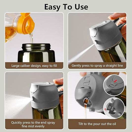 SWEET VIEW Olive Oil Dispenser and Oil Sprayer – 16oz/470ml Glass Light-Proof Oil Pourer for Kitchen Air Fryer, Cooking, Salad, and BBQ, with Stickers