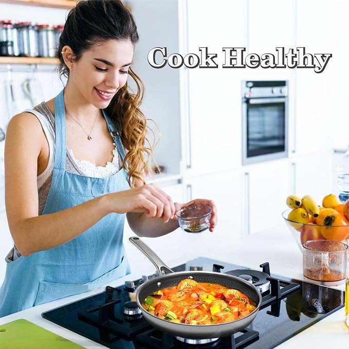 FURANO Ukiyo 10 Inch Ceramic Nonstick Skillet with Lid, Tri-Ply Stainless Steel Frying Pan, WaveEtch Textured Interior, PFAS-Free, Induction Compatible