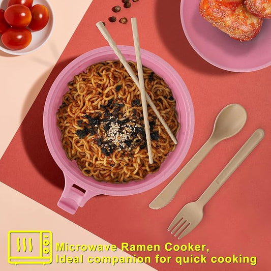 Ramen Bowl Set, Ramen Cooker 33 oz, Ramen Bowls with Chopsticks and Spoon, Microwave Pasta Cooker, Ramen Bowl Microwave Gift College Dorm Essentials for Girls (Pink)