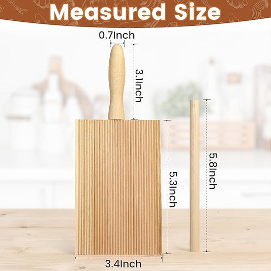 Gnocchi Boards and Ravioli Rolling Pin, Pasta Making Tools Accessories, Curved Gnocchi Board Paddle Roller for Pasta Lovers Baking,Homemaking Gnocchi Pasta is Easy
