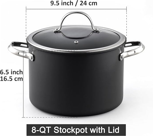 Cooks Standard Classic 8-Quart Stock Pot Dutch Oven Casserole with Glass Lid, Hard Anodized Nonstick Stockpot, Not Induction, Black