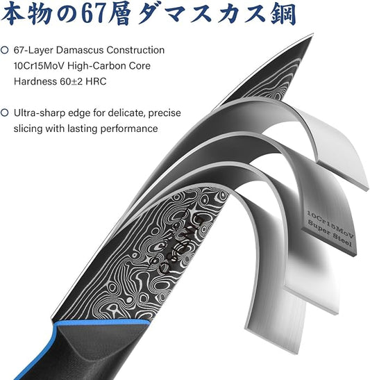 3.75 Inch Paring Knife, Fruit Knives with G10 Handle, 67-Layer Japanese Damascus Steel Forged Small Kitchen Knife, Ultra Sharp Knves with Exquisite Package