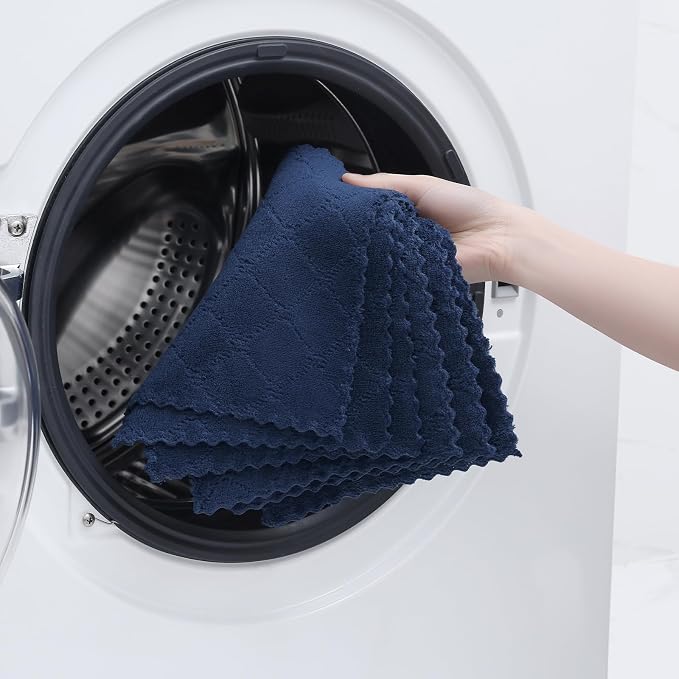 Homaxy 18 Pack Kitchen Cloths Dish Towels (7" x 9", Navy Blue), Super Soft and Absorbent Coral Velvet Dishcloths, Fast Drying No Lint Microfiber Cleaning Rags