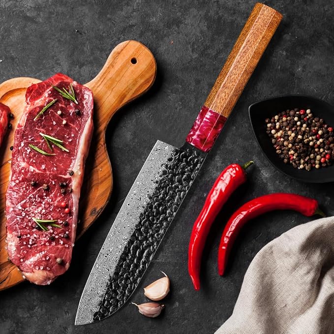 COOKLET'S Damascus Santoku Knife, Japanese VG10 Steel Core Kitchen Knife, Ultra Sharp Professional Chopping Cooking Knife, G10 Ergonomic Handle with Luxury Gift Box