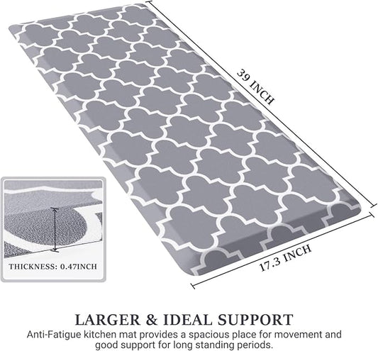 WISELIFE Kitchen Mat Cushioned Anti-Fatigue Rug,17.3"x 39",Non Slip Waterproof and Heavy Duty, PVC Ergonomic Comfort Mat for Kitchen, Floor Home, Office, Sink, Laundry, Grey