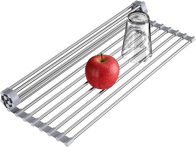 Sink Drying Rack, 17.5" X 11.8", Roll Up Dish Drying Rack for Kitchen, Gray