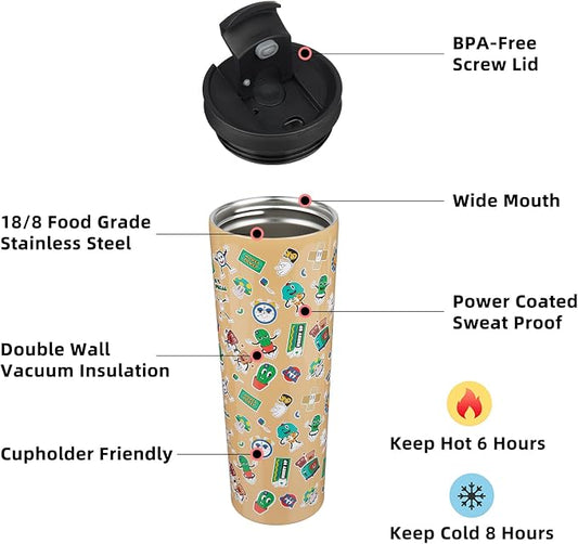 BJPKPK 34oz Skinny Tumbler With lid And Straw Stainless Steel Travel Coffee Mug Insulated Tumblers Cups,Spring Party Brown