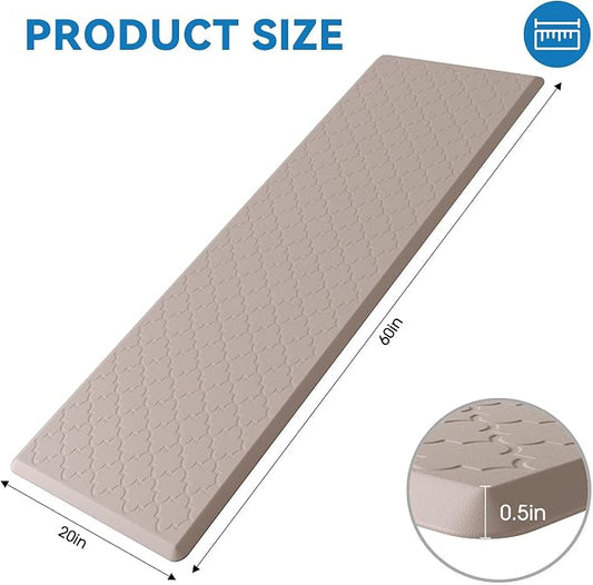 Kitchen Mat Cushioned Anti Fatigue for Floor, Non-Slip Waterproof Comfort Rug for Kitchen Sink, Standing Desk & Laundry, 20"x60", Khaki