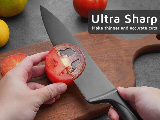 WELLSTAR Chef Knife with Sheath, Sharp Kitchen Knife 8 inch Black Cooking Knives with German HC Steel