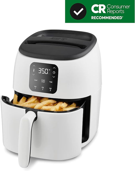 Dash Tasti-Crispโข Digital Air Fryer โ 2.6 Quart Small Compact Mini Air Fryer for French Fries, Nuggets & More, 1-2 People, Auto Shut Off, Adjustable Temp, Dishwasher Safe Parts - White