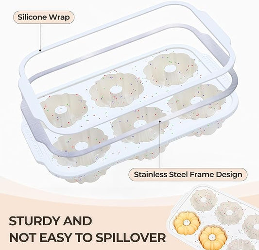 FUNBAKY 3 Inch Mini Fluted Tube Cake Pans for Baking with Metal Reinforced Frame, 2Pcs Silicone 6-Cavity Mini Flan Molds, Nonstick Baking Mold for Cupcake, Brownie, Donuts, Cornbread, Jello