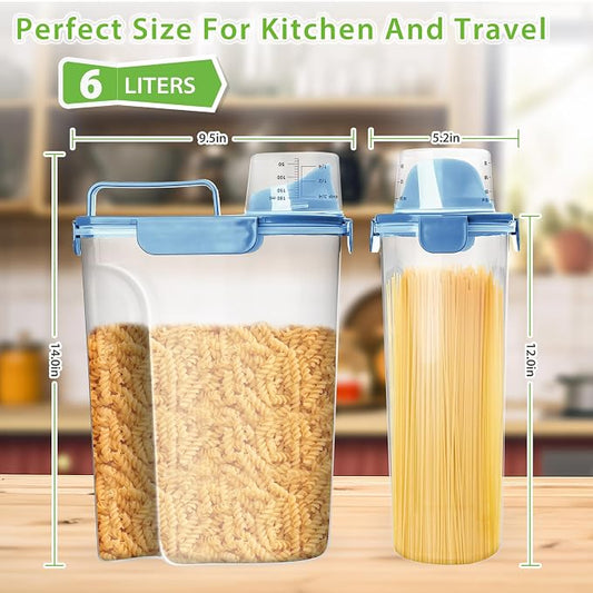 Viretec Rice Storage Container, 5 to 10lb Dry Food Airtight Dispenser, Pet Dog Cat Food Canister, BPA Free Clear Plastic Kitchen and Pantry Bin for Oatmeal, Cereal, Pasta, Flour Pack of 2 Blue