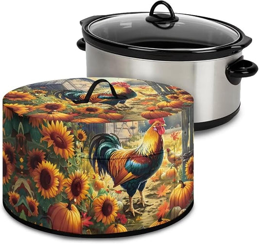 Sunflowers Rooster Slow Cooker Dust Cover Compatible with 6-8 qt Crock for Pot Pumpkins Small Kitchen Appliance Decor Dust Cover Autumn Patterns