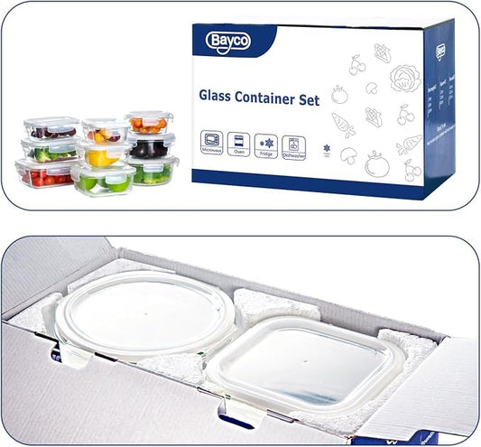 Bayco Glass Storage Containers with Lids, 9 Sets, Meal Prep Airtight Food Storage Containers for Food Storage with Lids - Leak Proof