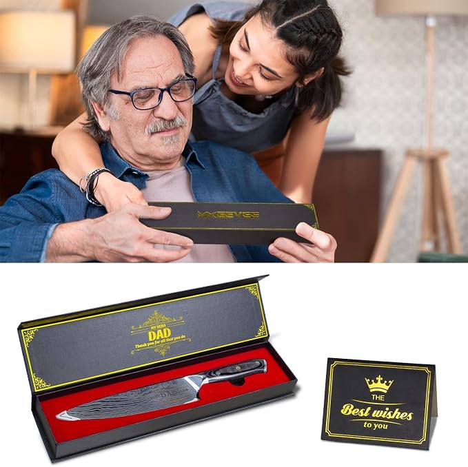 Fathers Day Dad Gift from Daughter Son Kids Dad Birthday Gift 8 inch Kitchen Knife Gift Set for Dad Professional Chef's Knife christmas presents for dad (Best Dad)