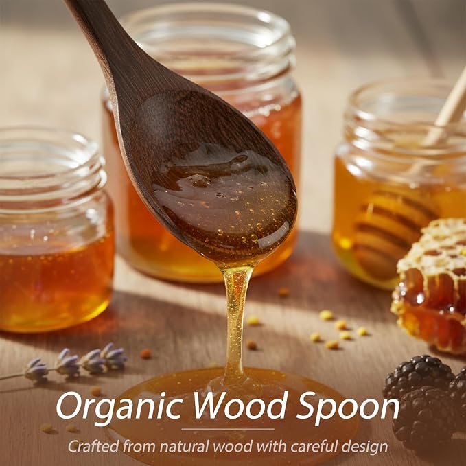 4 PCS Wooden Coffee Spoon, 7.9 Inch Honey Spoon, Small Wooden Spoons, Hardwood Utensils for Honey, Coffee, Tea, Stirring, Serving, Cooking