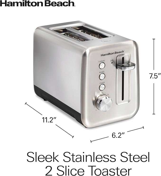 Hamilton Beach Sleek Stainless Steel 2 Slice Toaster, Sure-Toast One-Slice Technology, R22721 (Renewed)