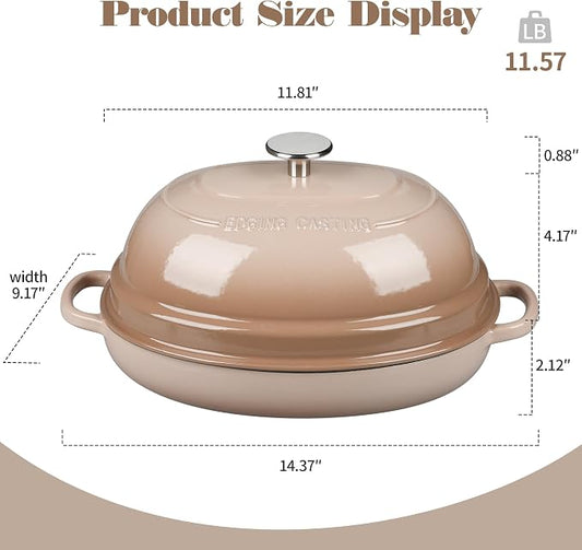 EDGING CASTING Enameled Oval Cast Iron Dutch Oven Pot with Lid, Bread Dutch Oven for Sourdough Bread Baking, Dutch Oven Bread, Bread Oven, 6QT, Mocha