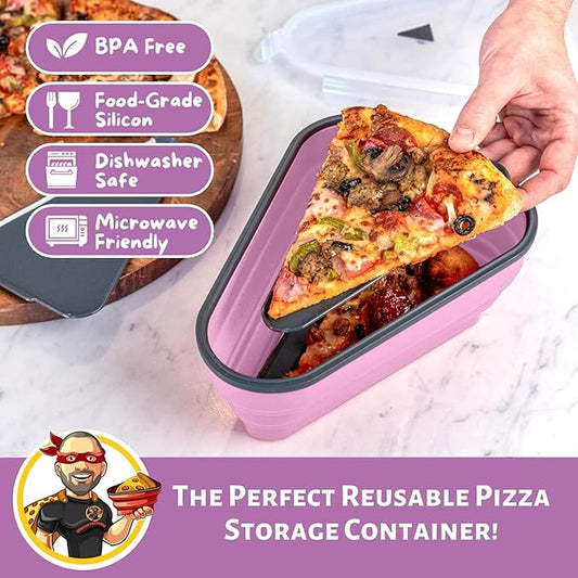 PIZZA PACK The Perfect Reusable Pizza Storage Container with 5 Microwavable Serving Trays - BPA-Free Adjustable Pizza Slice Container to Organize & Save Space, Pink
