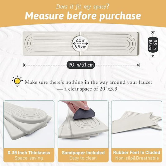 Stone Faucet Mat Handle Drip Catcher, Dish Drying Mat Soap Sponge Holder Tray for Kitchen Accessories, Bathroom Counter Sink Splash Guard, Home Organization Gadgets Organizer for Farmhouse, Ash Gray