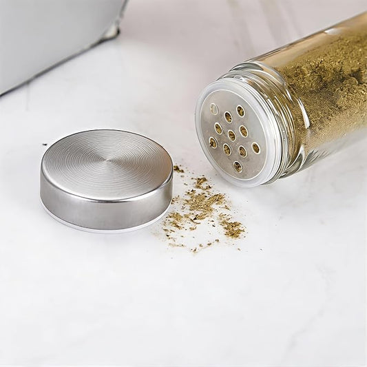 2 PCS 3 oz Glass Spice Jars/Bottles,Stainless Steel Lids Empty Round Spice Containers with Airtight Metal Caps with Shaker Lids