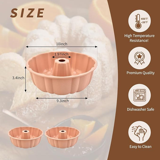 PADELE 2 Pack Silicone Cake Pan Nonstick,10 Inch, Silicone Cake Molds,Pound Cake Pan, Baking Cake Pan for Jello,Gelatin,Cake,Brownie and Bread(Pink+Pink)