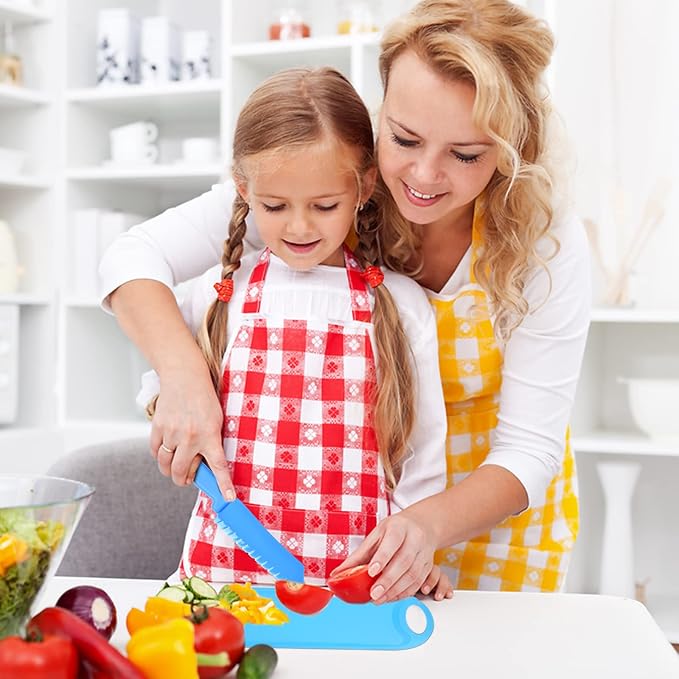 20 Pcs Kids Knife Set with Cutting Board, Plastic Child Safe Knives for Real Cooking Serrated Edges Toddler Knife Children Chopping Board, Kid Cutting Utensils for Fruit, Bread, Lettuce