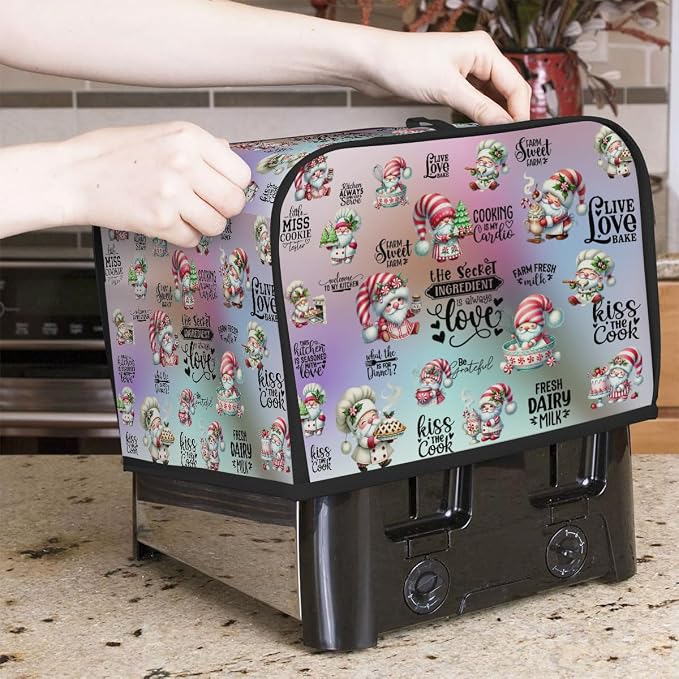Toaster Cover 2 Slice Wide Slot Cute Christmas GnomesBread Toaster Oven Dustproof Cover Small Appliance Kitchen Covers Dust and Fingerprint Protection for Women Gift 2 Slice