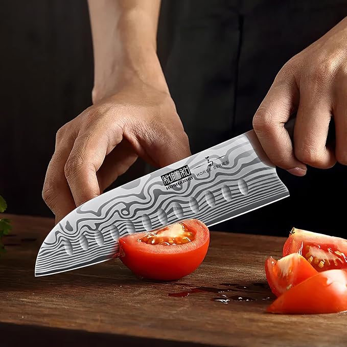 HOSHANHO 7 Inch Santoku Knife, Ultra Sharp Japanese High Carbon Powder Steel Kitchen Knife, Professional Chefs Knife with Ergonomic Handle